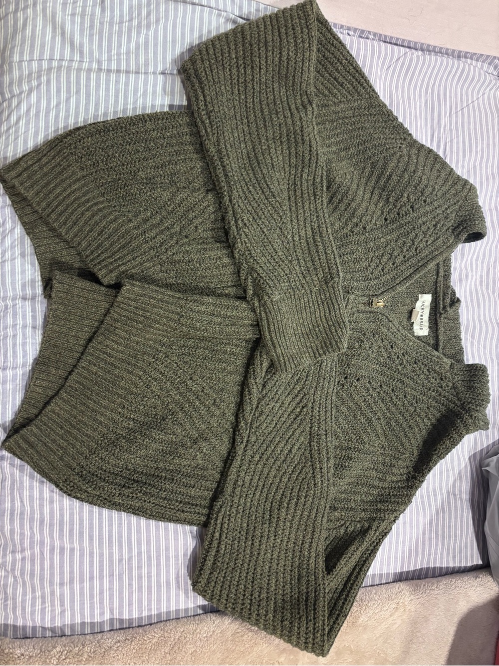 Lucky Brand Olive Half-Zip Hooded Chunky Knit Sweater - Picture 2 of 4